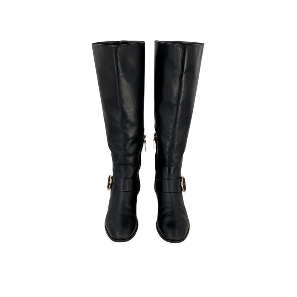 Tory Burch SOFIA BUCKLED Logo Knee High Riding Boot Flat Equestrian 7M Black - Picture 5 of 8